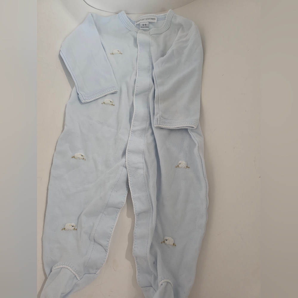 BERGDORF GOODMAN Baby Girl's Sheep Animal Embroidered Footie Light blue 6-9M